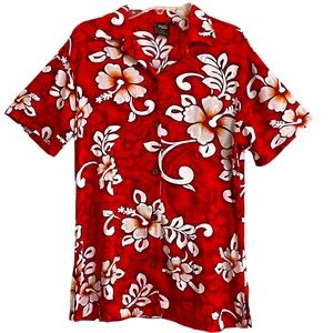 Hawaiian 🌺 Hibiscus Red & White Shirt - Sz S